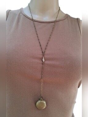 Vintage Bronzetone Multi Photo Folding Book Locket Y-Necklace Figarope Chain